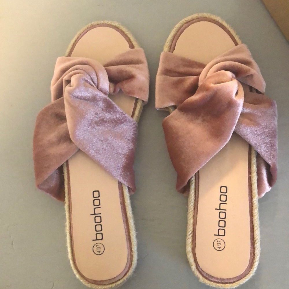Blush Velvet knot espadrille BooHoo slides